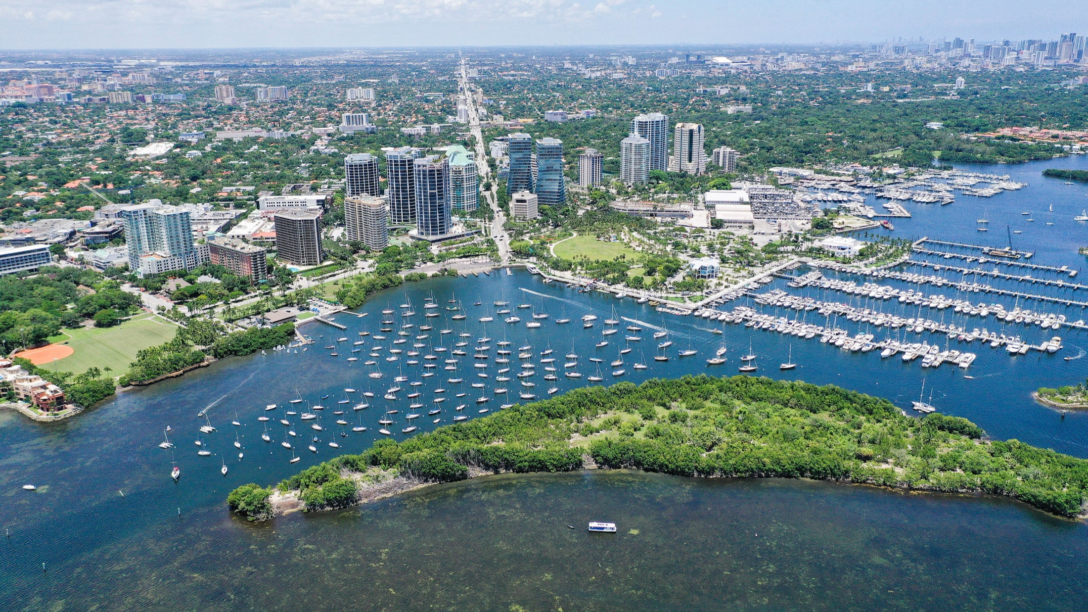 Coconut Grove marina and Sailboat Bay from above